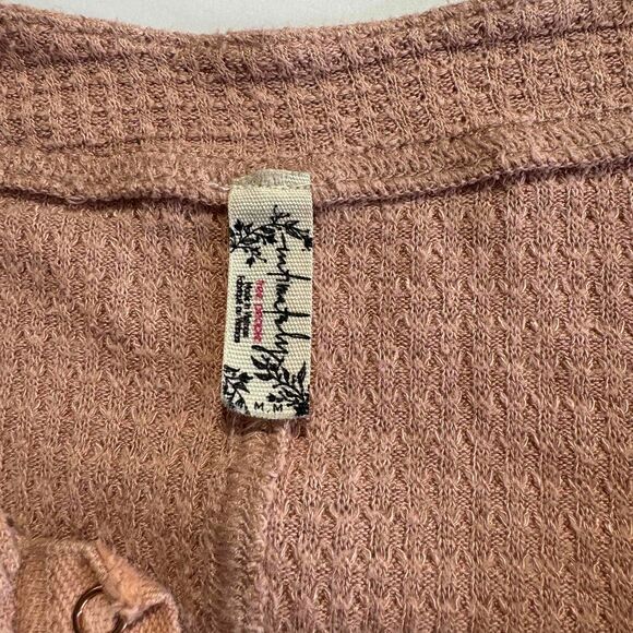 Free People Mauve Henley Top Button Textured Long Sleeve Thermal Transitional - Picture 7 of 11